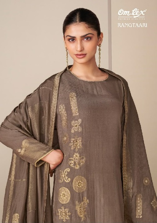 OMTEX RANGTAARI WHOLESALE MUSLIN JACQUARD HAND WORK UNSTITCH SALWAR SUITS SUPPLIER