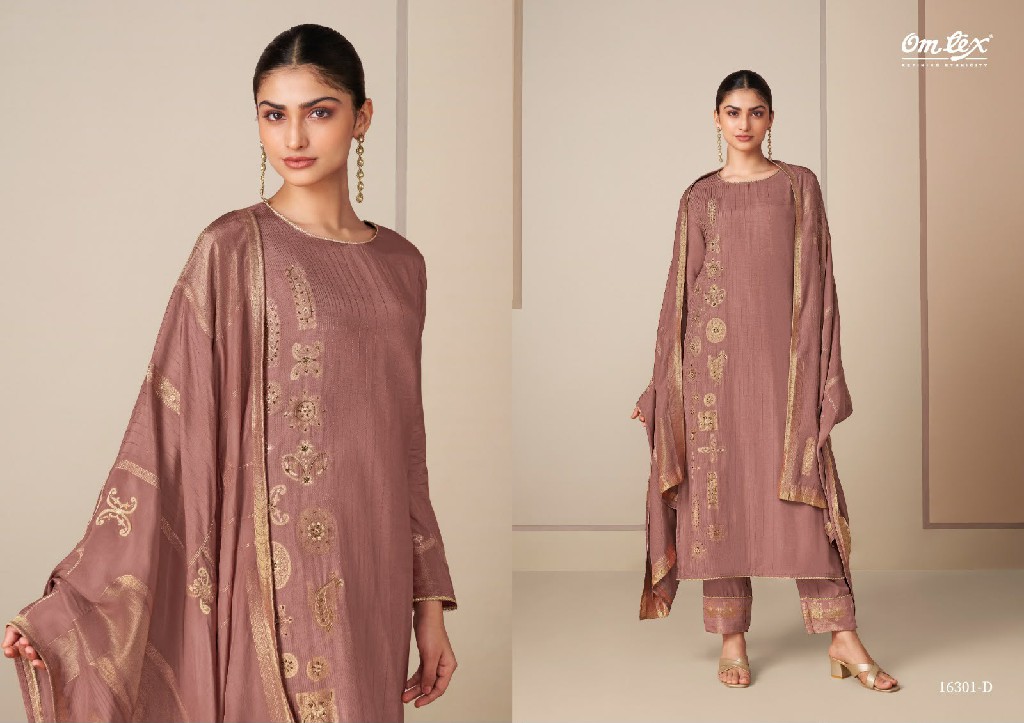 OMTEX RANGTAARI WHOLESALE MUSLIN JACQUARD HAND WORK UNSTITCH SALWAR SUITS SUPPLIER