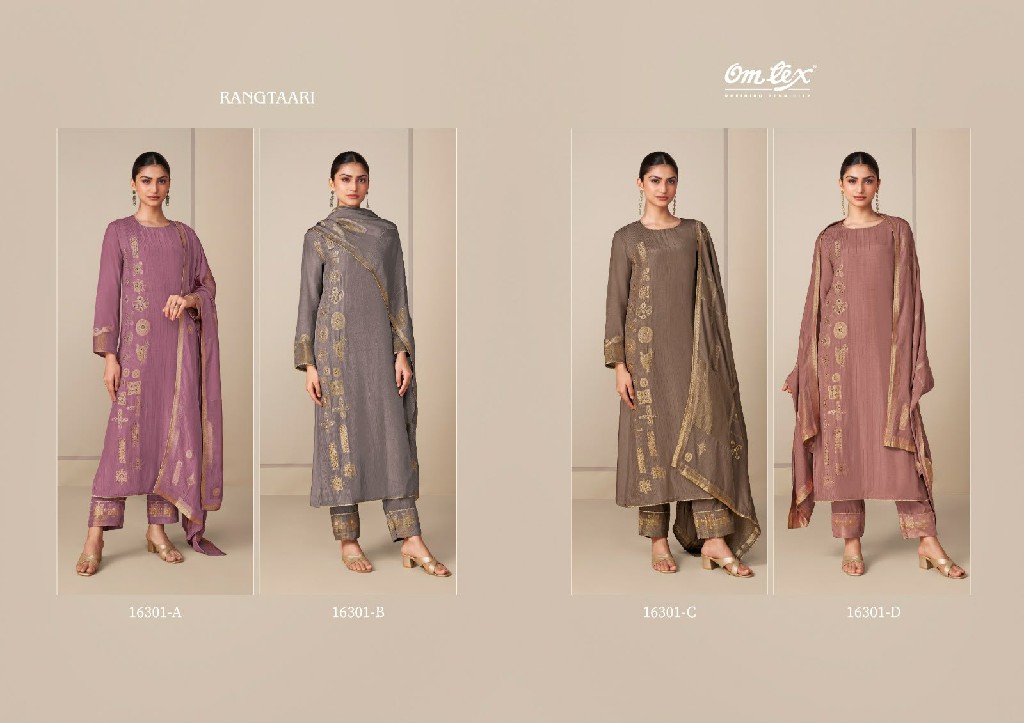 OMTEX RANGTAARI WHOLESALE MUSLIN JACQUARD HAND WORK UNSTITCH SALWAR SUITS SUPPLIER