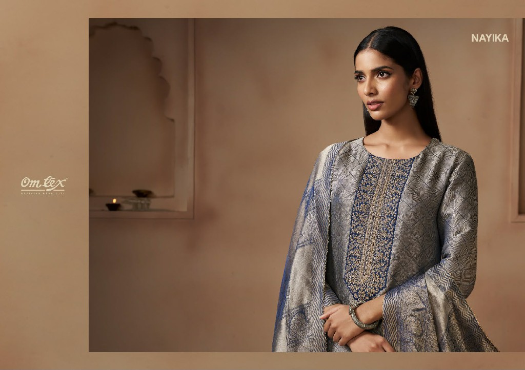 OMTEX NAYIKA WHOLESALE GIRAFFE SILK JACQUARD WITH WORK UNSTITCH SALWAR SUITS FOR EXPORT