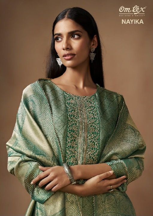 OMTEX NAYIKA WHOLESALE GIRAFFE SILK JACQUARD WITH WORK UNSTITCH SALWAR SUITS FOR EXPORT