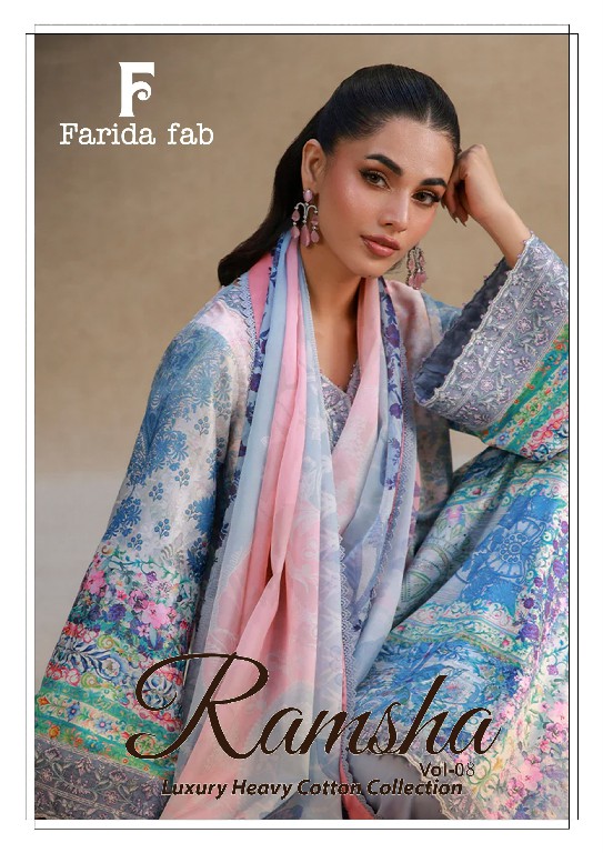 FARIDA FAB RAMSHA VOL 8 WHOLESALE PURE COTTON PRINTED PAKISTANI DAILY WEAR DRESS MATERIAL ONLINE