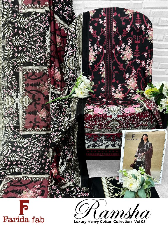 FARIDA FAB RAMSHA VOL 8 WHOLESALE PURE COTTON PRINTED PAKISTANI DAILY WEAR DRESS MATERIAL ONLINE