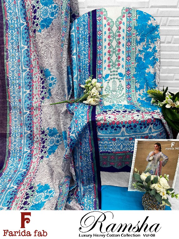 FARIDA FAB RAMSHA VOL 8 WHOLESALE PURE COTTON PRINTED PAKISTANI DAILY WEAR DRESS MATERIAL ONLINE