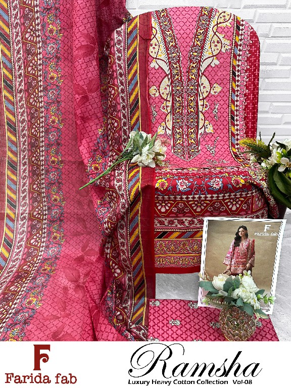 FARIDA FAB RAMSHA VOL 8 WHOLESALE PURE COTTON PRINTED PAKISTANI DAILY WEAR DRESS MATERIAL ONLINE