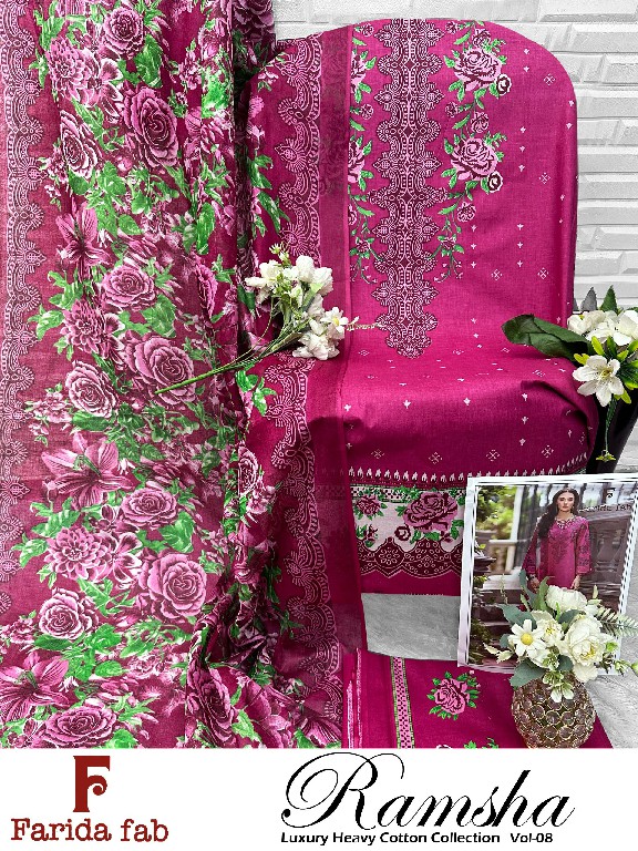 FARIDA FAB RAMSHA VOL 8 WHOLESALE PURE COTTON PRINTED PAKISTANI DAILY WEAR DRESS MATERIAL ONLINE