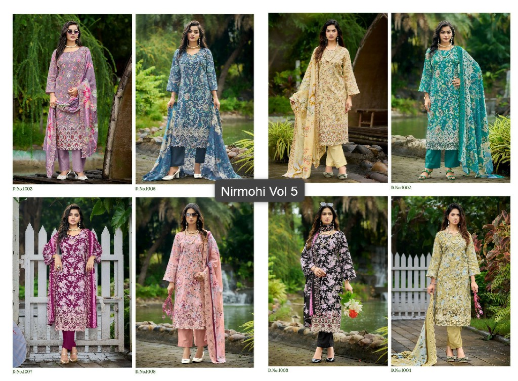 KAVYAKALA COUTURE NIRMOHI VOL 5 WHOLESALE LAWN COTTON DESIGNER PRINT UNSTITCH SALWAR SUITS EXPORTER