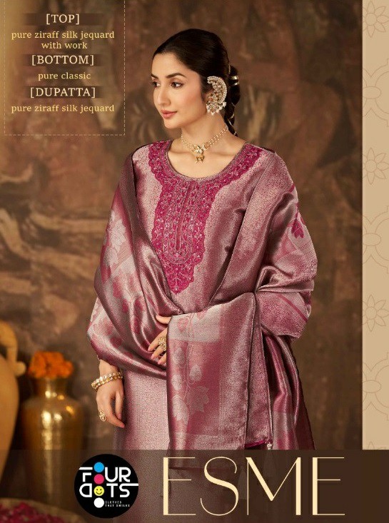 FOURDOTS ESME WHOLESALE PURE ZIRAFFE SILK JACQUARD UNSTITCH SALWAR SUITS SUPPLIER