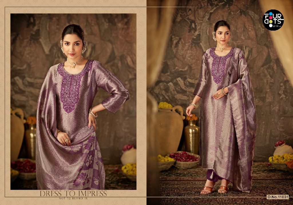 FOURDOTS ESME WHOLESALE PURE ZIRAFFE SILK JACQUARD UNSTITCH SALWAR SUITS SUPPLIER
