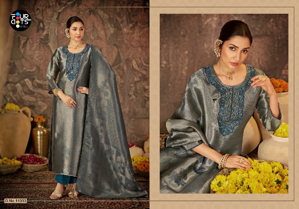 FOURDOTS ESME WHOLESALE PURE ZIRAFFE SILK JACQUARD UNSTITCH SALWAR SUITS SUPPLIER