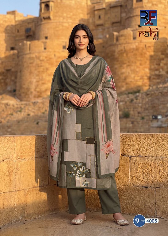 RAHI FAB RISING GOLD VOL 4 WHOLESALE PURE LAWN COTTON BEAUTIFUL HAND WORK UNSTITCH SALWAR SUITS EXPORTER