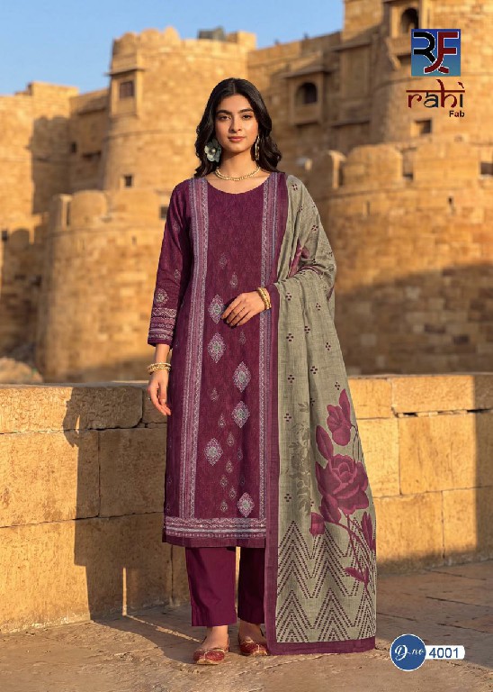 RAHI FAB RISING GOLD VOL 4 WHOLESALE PURE LAWN COTTON BEAUTIFUL HAND WORK UNSTITCH SALWAR SUITS EXPORTER