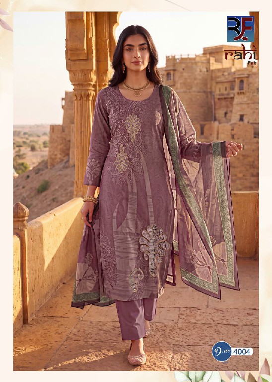 RAHI FAB RISING GOLD VOL 4 WHOLESALE PURE LAWN COTTON BEAUTIFUL HAND WORK UNSTITCH SALWAR SUITS EXPORTER