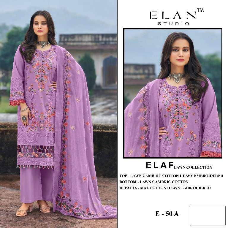 ELAN STUDIO D.NO E-50 WHOLESALE CAMBRIC LAWN HEAVY EMBROIDERED UNSTITCH SALWAR SUITS EXPORTER