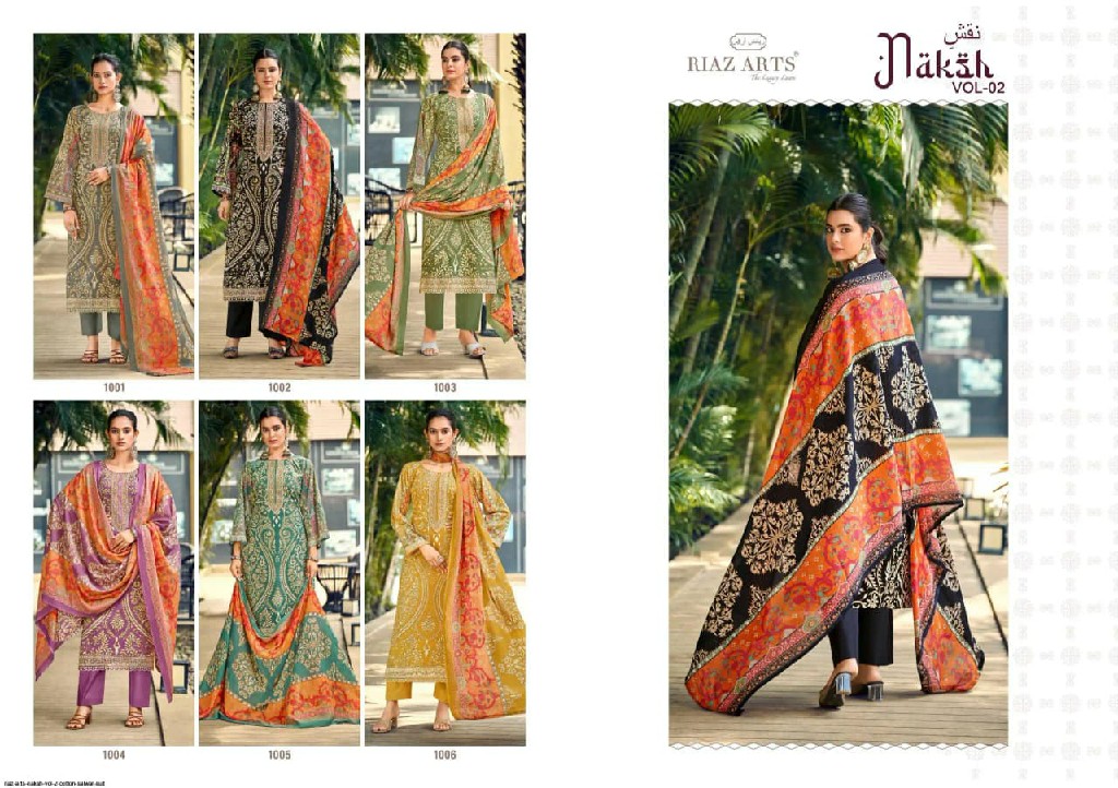 RIAZ ARTS NAKSH VOL 2 WHOLESALE COTTON CAMBRIC EXCLUSIVE DESIGN UNSTITCH SALWAR SUITS SUPPLIER