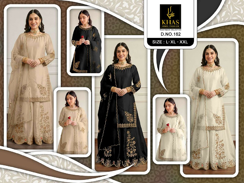 KHAS D.NO 162 WHOLESALE READYMADE SATYIN EMBROIDERED PAKISTANI 3 PCS SUITS FOR EXPORT
