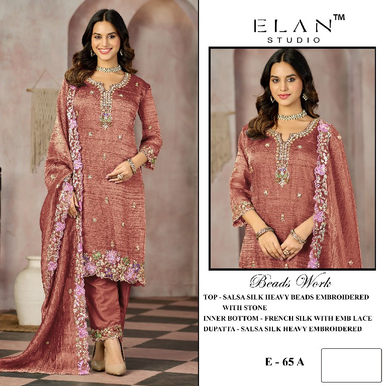 ELAN STUDIO D.NO E-65 WHOLESALE SALSA HEAVY BEADS WORK ELEGANT UNSTITCH SALWAR SUITS EXPORTER