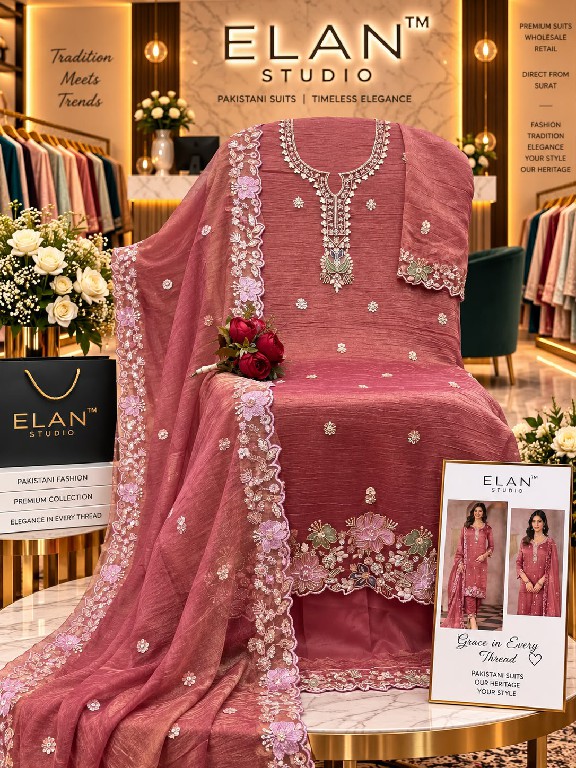 ELAN STUDIO D.NO E-65 WHOLESALE SALSA HEAVY BEADS WORK ELEGANT UNSTITCH SALWAR SUITS EXPORTER