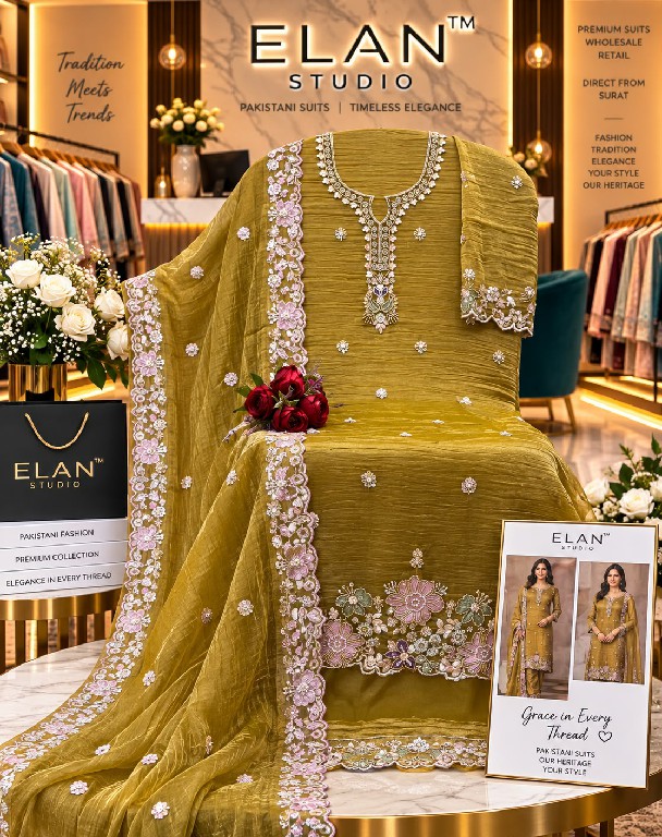 ELAN STUDIO D.NO E-65 WHOLESALE SALSA HEAVY BEADS WORK ELEGANT UNSTITCH SALWAR SUITS EXPORTER