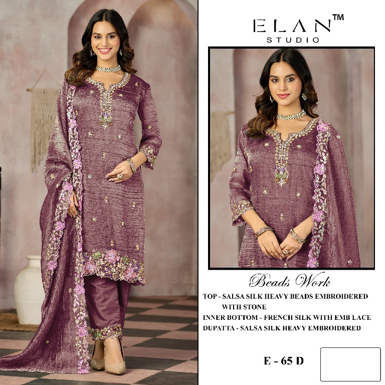 ELAN STUDIO D.NO E-65 WHOLESALE SALSA HEAVY BEADS WORK ELEGANT UNSTITCH SALWAR SUITS EXPORTER