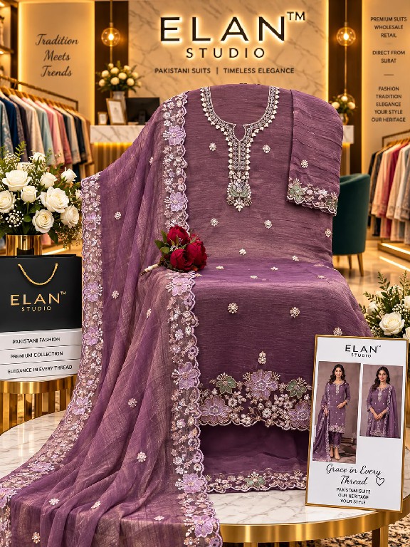 ELAN STUDIO D.NO E-65 WHOLESALE SALSA HEAVY BEADS WORK ELEGANT UNSTITCH SALWAR SUITS EXPORTER