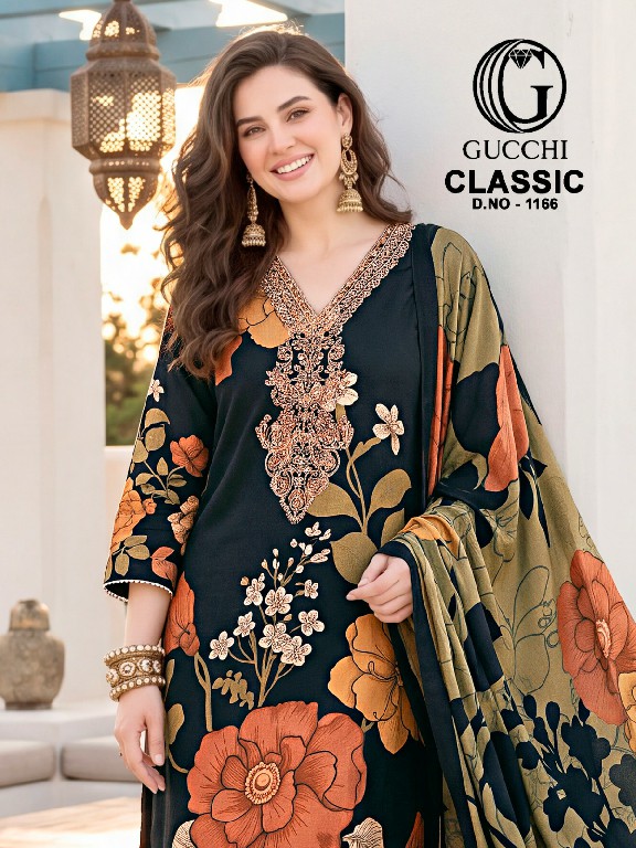GUCCHI CLASSIC D.NO 1166 WHOLESALE VISCOSE PASHMINA WINTER CASUAL WEAR UNSTITCH SALWAR SUITS SUPPLIER
