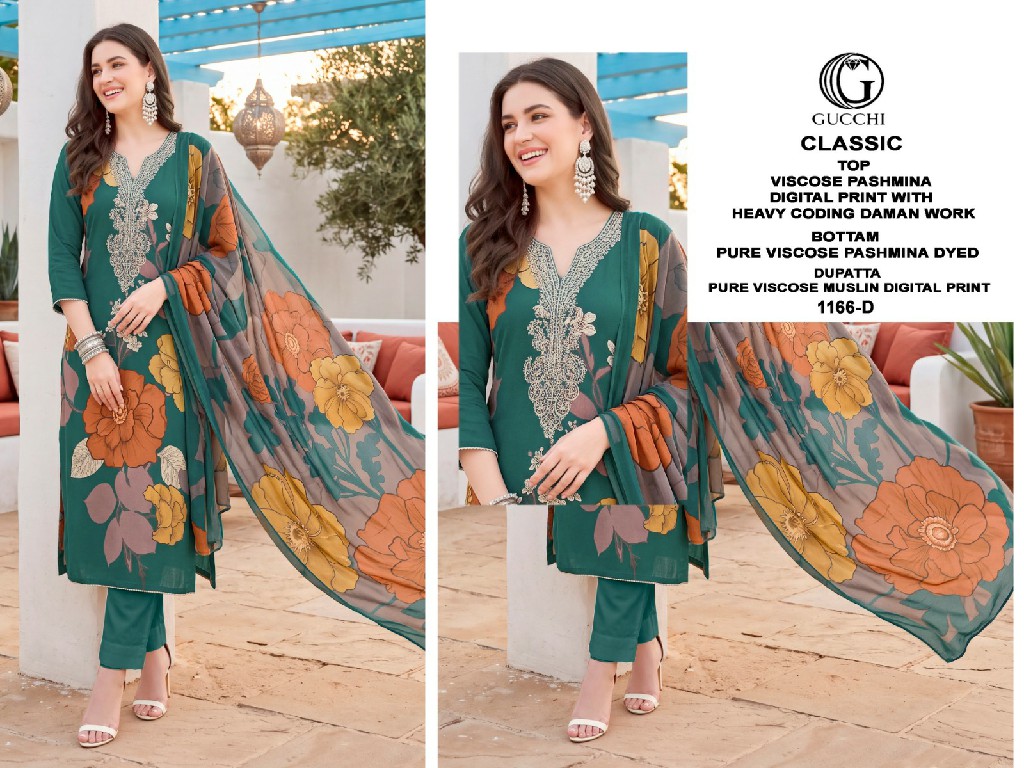 GUCCHI CLASSIC D.NO 1166 WHOLESALE VISCOSE PASHMINA WINTER CASUAL WEAR UNSTITCH SALWAR SUITS SUPPLIER