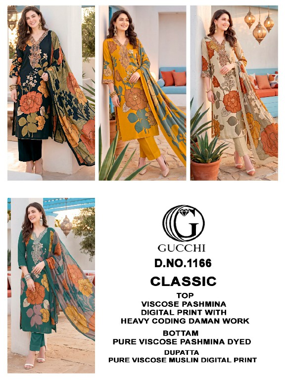 GUCCHI CLASSIC D.NO 1166 WHOLESALE VISCOSE PASHMINA WINTER CASUAL WEAR UNSTITCH SALWAR SUITS SUPPLIER