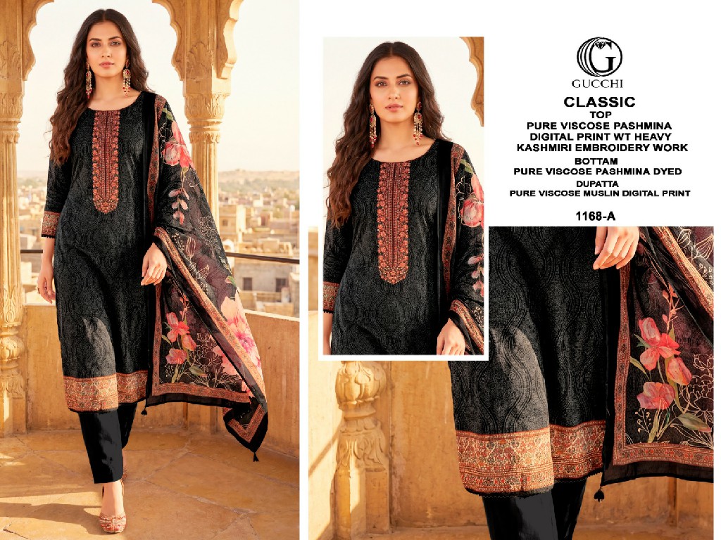 GUCCHI CLASSIC D.NO 1168 WHOLESALE VISCOSE PASHMINA WINTER REGULAR WEAR UNSTITCH SALWAR SUITS FOR EXPORT