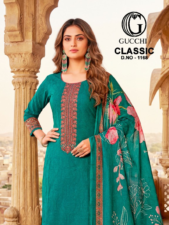 GUCCHI CLASSIC D.NO 1168 WHOLESALE VISCOSE PASHMINA WINTER REGULAR WEAR UNSTITCH SALWAR SUITS FOR EXPORT