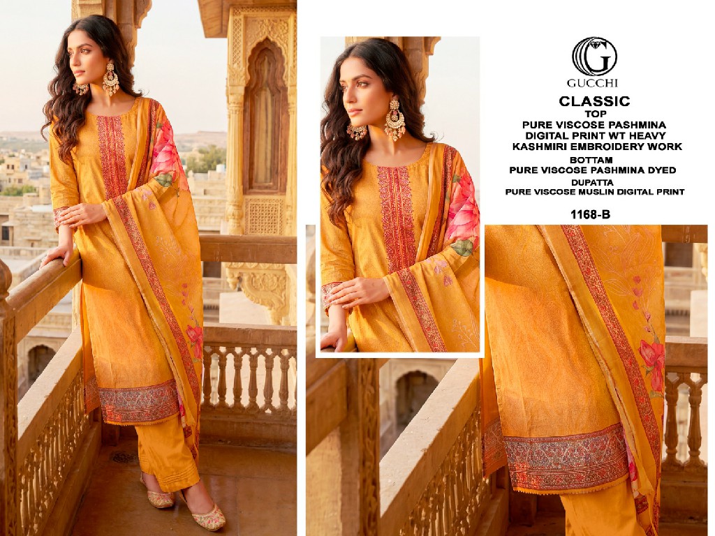 GUCCHI CLASSIC D.NO 1168 WHOLESALE VISCOSE PASHMINA WINTER REGULAR WEAR UNSTITCH SALWAR SUITS FOR EXPORT