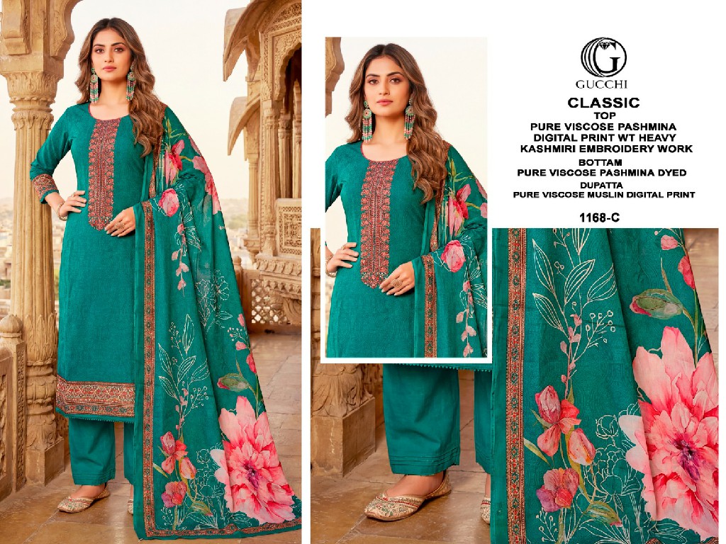 GUCCHI CLASSIC D.NO 1168 WHOLESALE VISCOSE PASHMINA WINTER REGULAR WEAR UNSTITCH SALWAR SUITS FOR EXPORT