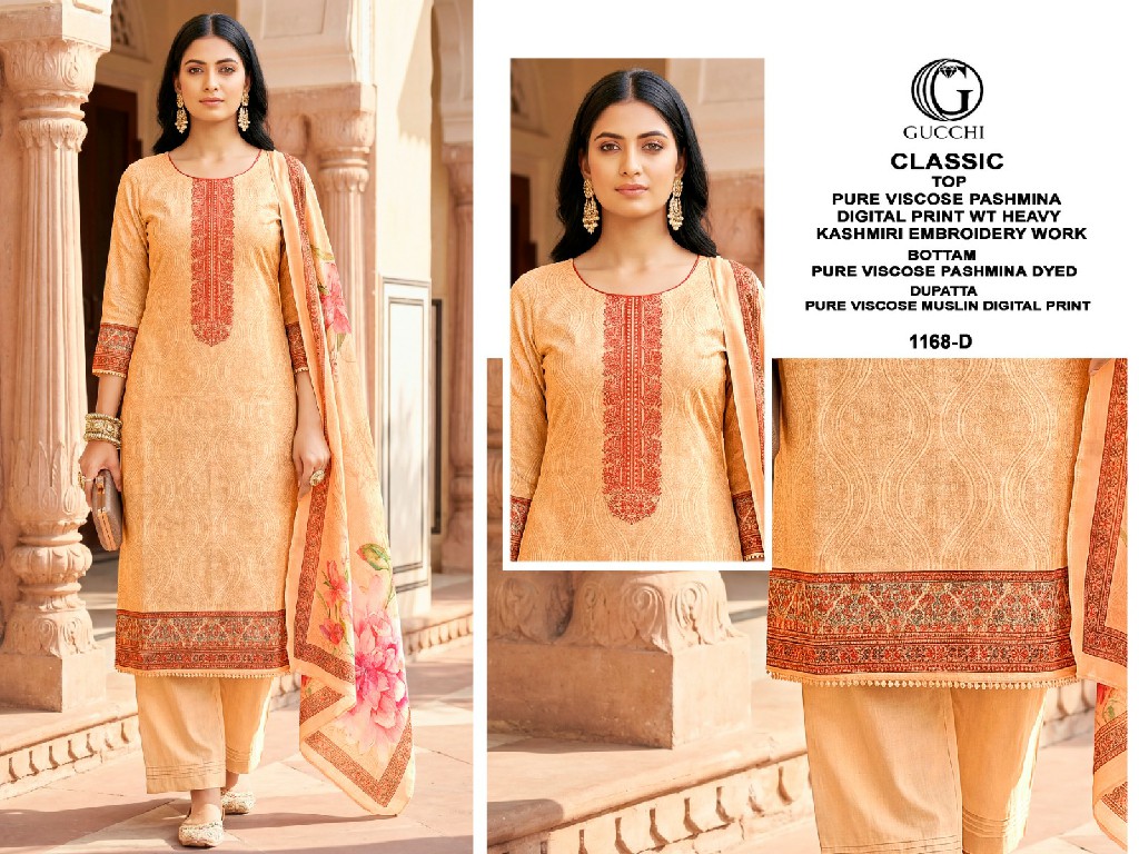 GUCCHI CLASSIC D.NO 1168 WHOLESALE VISCOSE PASHMINA WINTER REGULAR WEAR UNSTITCH SALWAR SUITS FOR EXPORT
