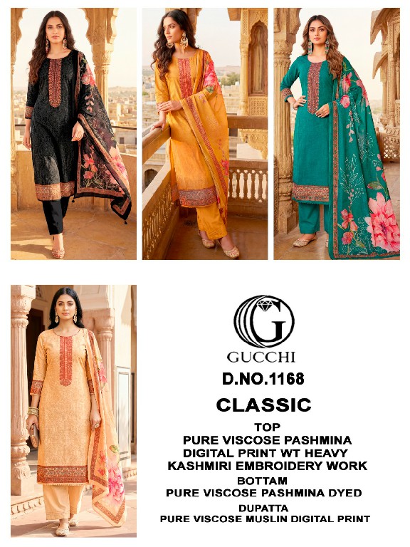 GUCCHI CLASSIC D.NO 1168 WHOLESALE VISCOSE PASHMINA WINTER REGULAR WEAR UNSTITCH SALWAR SUITS FOR EXPORT