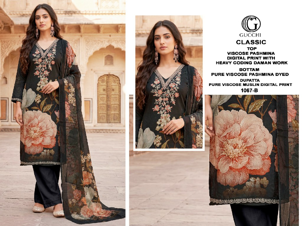 GUCCHI CLASSIC D.NO 1067 WHOLESALE VISCOSE PASHMINA WINTER DAILY WEAR UNSTITCH SALWAR SUITS ONLINE