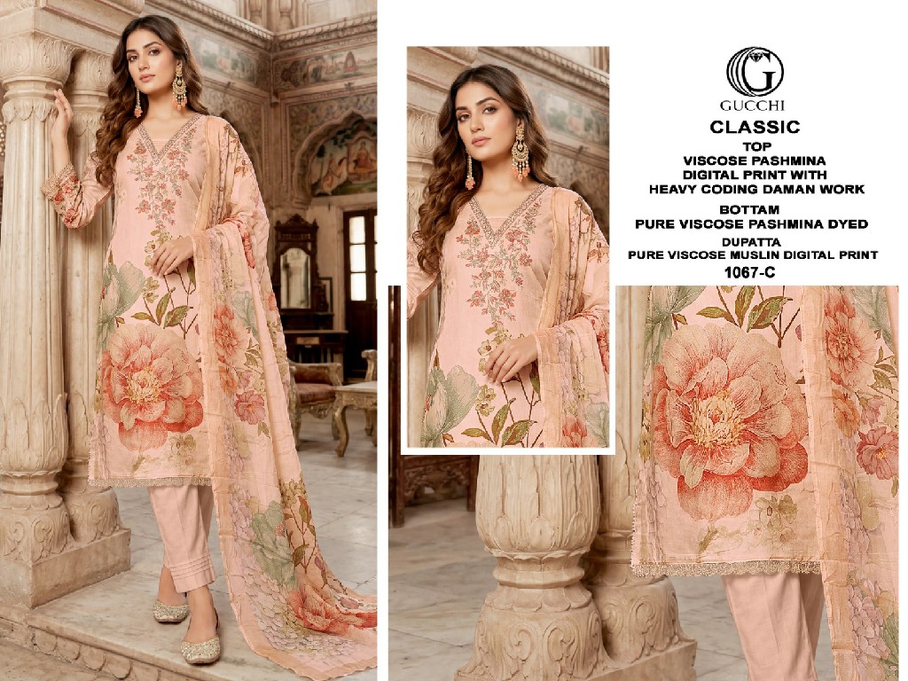 GUCCHI CLASSIC D.NO 1067 WHOLESALE VISCOSE PASHMINA WINTER DAILY WEAR UNSTITCH SALWAR SUITS ONLINE
