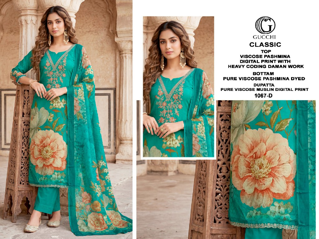 GUCCHI CLASSIC D.NO 1067 WHOLESALE VISCOSE PASHMINA WINTER DAILY WEAR UNSTITCH SALWAR SUITS ONLINE