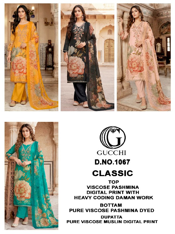 GUCCHI CLASSIC D.NO 1067 WHOLESALE VISCOSE PASHMINA WINTER DAILY WEAR UNSTITCH SALWAR SUITS ONLINE
