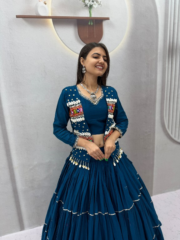 PRISHA CREATION D.NO PC-607 WHOLESALE READYMADE COTTON NAVRATRI SPECIAL HAND WORK LEHENGA CHOLI WITH KOTI FOR WOMEN ONLINE