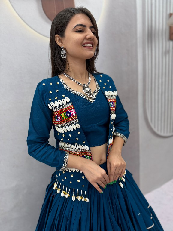 PRISHA CREATION D.NO PC-607 WHOLESALE READYMADE COTTON NAVRATRI SPECIAL HAND WORK LEHENGA CHOLI WITH KOTI FOR WOMEN ONLINE