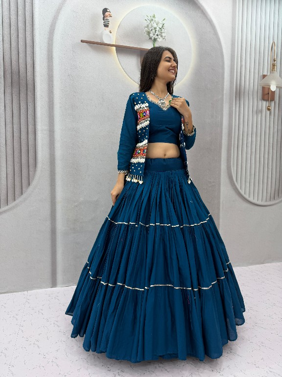PRISHA CREATION D.NO PC-607 WHOLESALE READYMADE COTTON NAVRATRI SPECIAL HAND WORK LEHENGA CHOLI WITH KOTI FOR WOMEN ONLINE