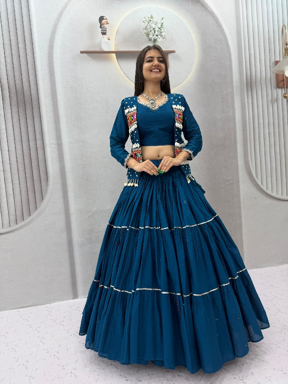 PRISHA CREATION D.NO PC-607 WHOLESALE READYMADE COTTON NAVRATRI SPECIAL HAND WORK LEHENGA CHOLI WITH KOTI FOR WOMEN ONLINE