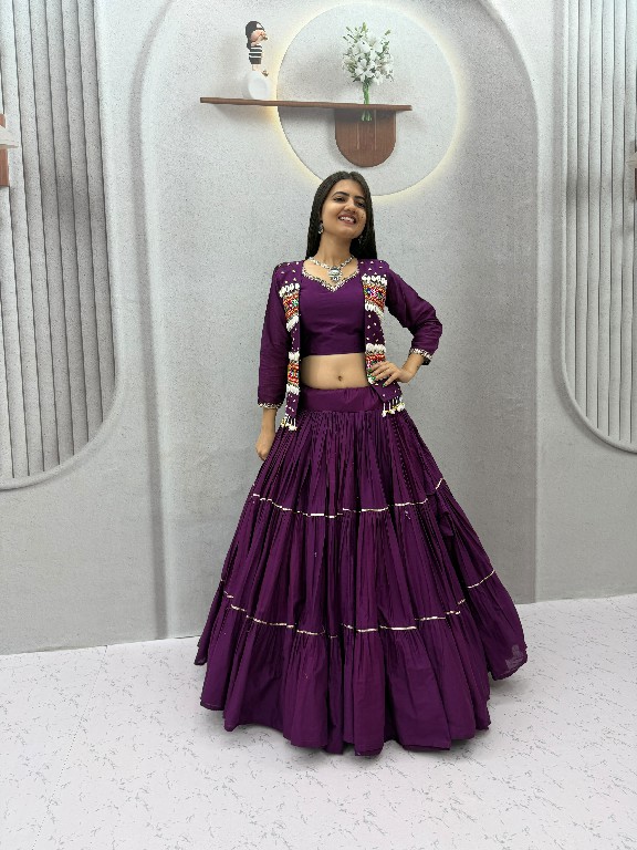 PRISHA CREATION D.NO PC-607 WHOLESALE READYMADE COTTON NAVRATRI SPECIAL HAND WORK LEHENGA CHOLI WITH KOTI FOR WOMEN ONLINE