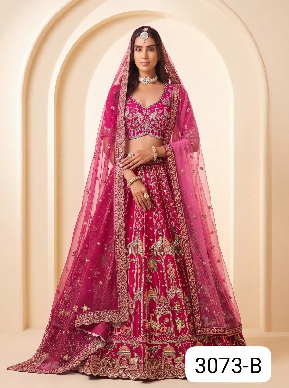 PURPLE CREATION 4628 SERIES D.NO 3073 WHOLESALE PREMIUM SILK DESIGNER WEAR LEHENGA CHOLI FOR BRIDES EXPORTER