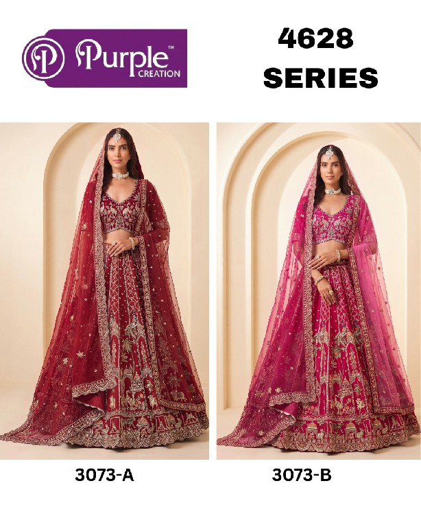 PURPLE CREATION 4628 SERIES D.NO 3073 WHOLESALE PREMIUM SILK DESIGNER WEAR LEHENGA CHOLI FOR BRIDES EXPORTER