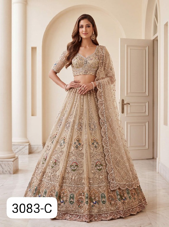 PURPLE CREATION 4593 SERIES D.NO 3083 WHOLESALE PREMIUM NET PARTY WEAR LEHENGA CHOLI FOR WOMEN SUPPLIER