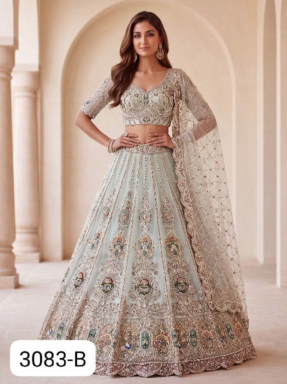 PURPLE CREATION 4593 SERIES D.NO 3083 WHOLESALE PREMIUM NET PARTY WEAR LEHENGA CHOLI FOR WOMEN SUPPLIER