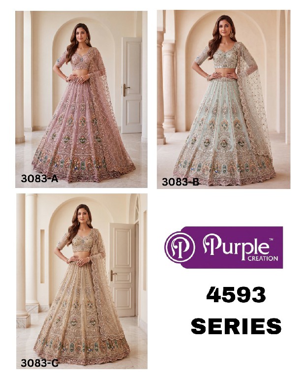 PURPLE CREATION 4593 SERIES D.NO 3083 WHOLESALE PREMIUM NET PARTY WEAR LEHENGA CHOLI FOR WOMEN SUPPLIER