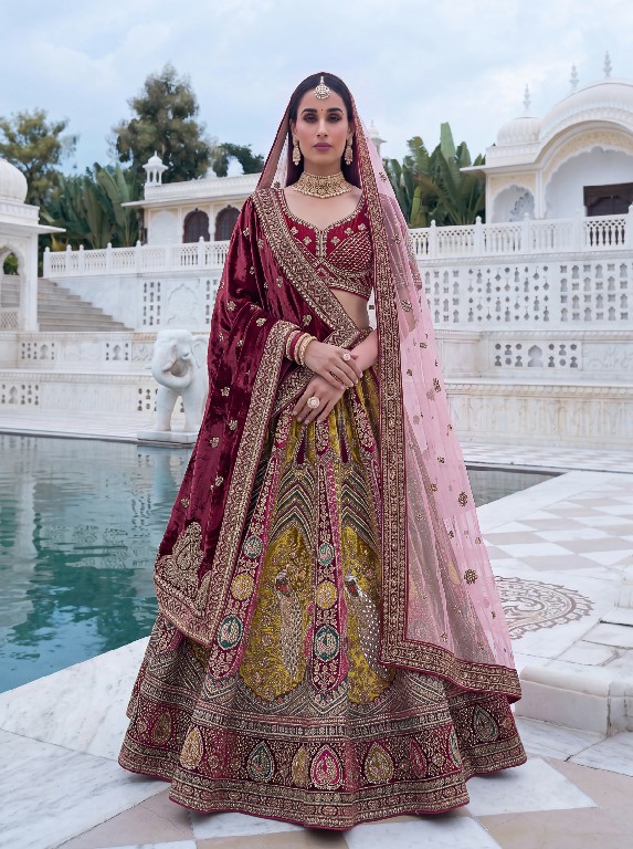 PURPLE CREATION 4524 SERIES D.NO 3069 WHOLESALE VELVET BRIDAL LEHENGA CHOLI EXPORTER