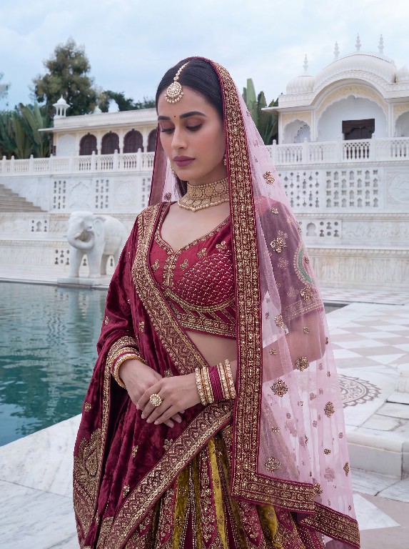 PURPLE CREATION 4524 SERIES D.NO 3069 WHOLESALE VELVET BRIDAL LEHENGA CHOLI EXPORTER